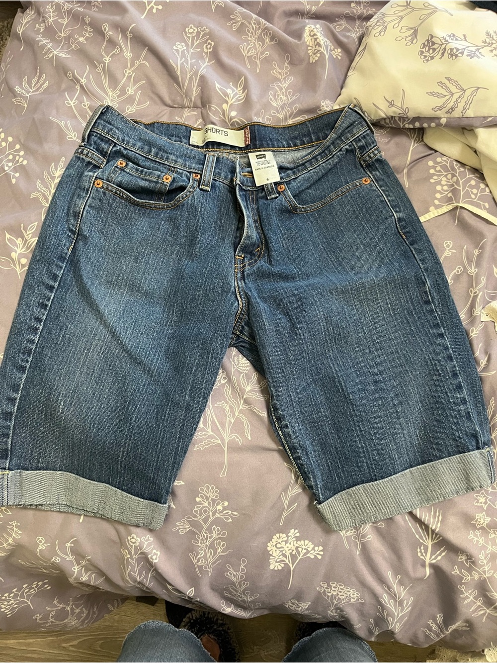 Levi's Dark Blue Denim Bermuda Shorts with Cuffed Hem